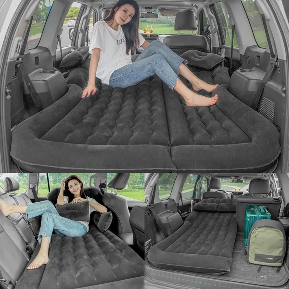 New Car Inflatable Bed Air Travel Mattress PVC and Flocking Car Inflatable Bed Adults Beige Black Gray for For Most Small car