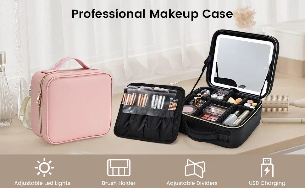 Makeup Bag With Led Mirror 3 Modes Lights Makeup Bag With Vanity Mirror With Lights Travel Makeup Case With Lighted Mirror