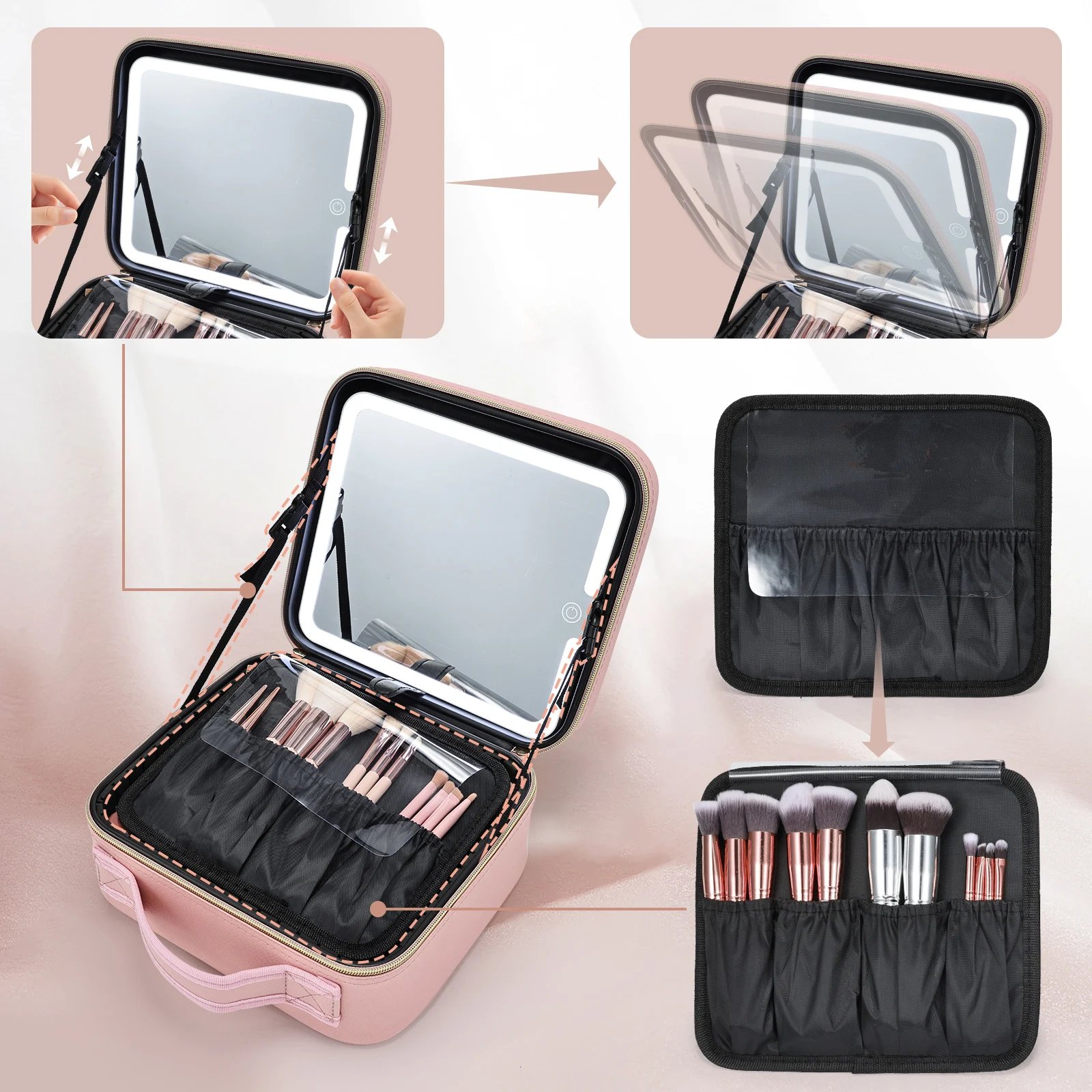 Makeup Bag With Led Mirror 3 Modes Lights Makeup Bag With Vanity Mirror With Lights Travel Makeup Case With Lighted Mirror
