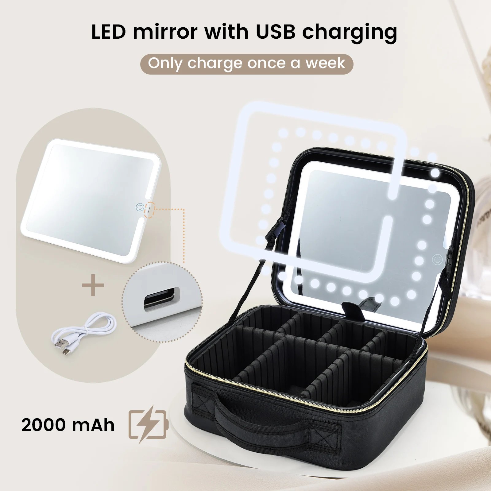 Makeup Bag With Led Mirror 3 Modes Lights Makeup Bag With Vanity Mirror With Lights Travel Makeup Case With Lighted Mirror