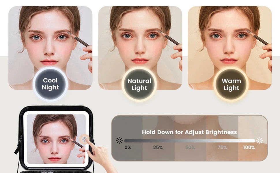 Makeup Bag With Led Mirror 3 Modes Lights Makeup Bag With Vanity Mirror With Lights Travel Makeup Case With Lighted Mirror