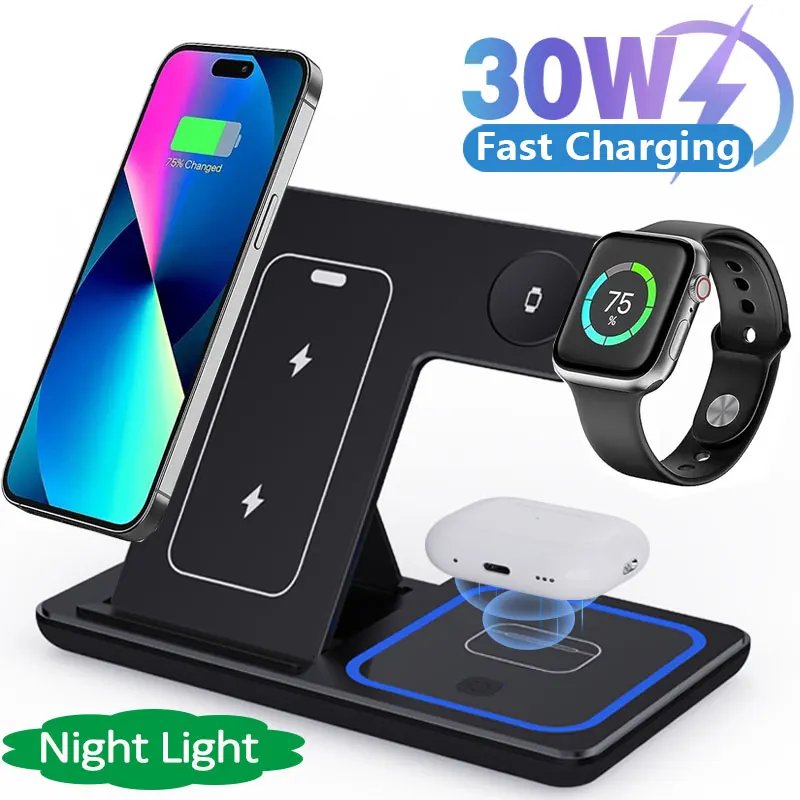 30W LED Fast Wireless Charger Stand 3 in 1 Foldable Charging Station For iPhone 15 14 13 12 11 Apple Watch 9 8 7 6 5 Airpods Pro 30W LED Fast Wireless Charger Stand 3 in 1 Foldable Charging Station For iPhone 15 14 13 12 11 Apple Watch 9 8 7 6 5 Airpods Pro
