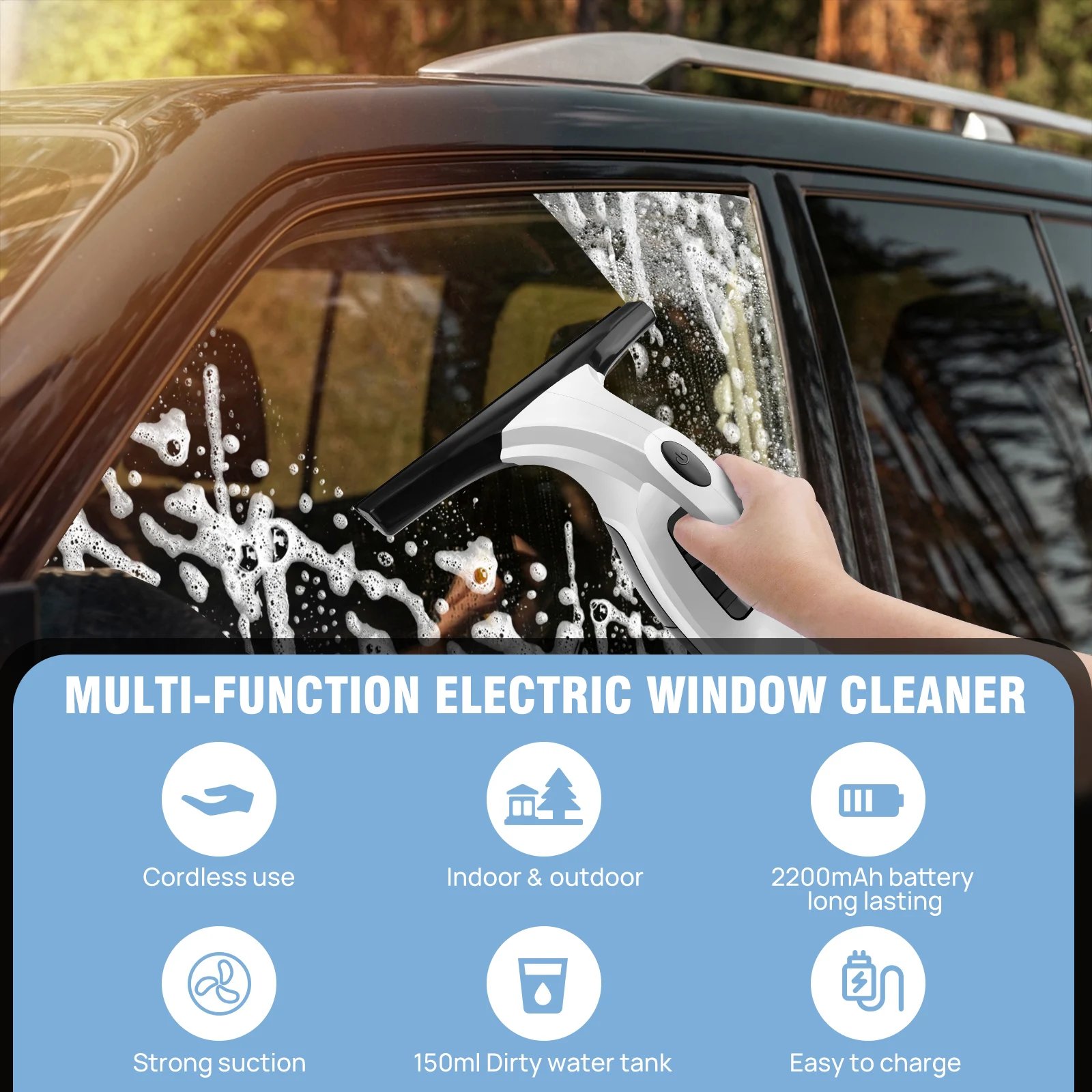 Cordless Window Vac Cleaner Rechargeable - 28cm Squeegee Element & 150ml Water Tank, Window Washer with 200ml Spray Bottle Cordless Window Vac Cleaner Rechargeable - 28cm Squeegee Element & 150ml Water Tank, Window Washer with 200ml Spray Bottle