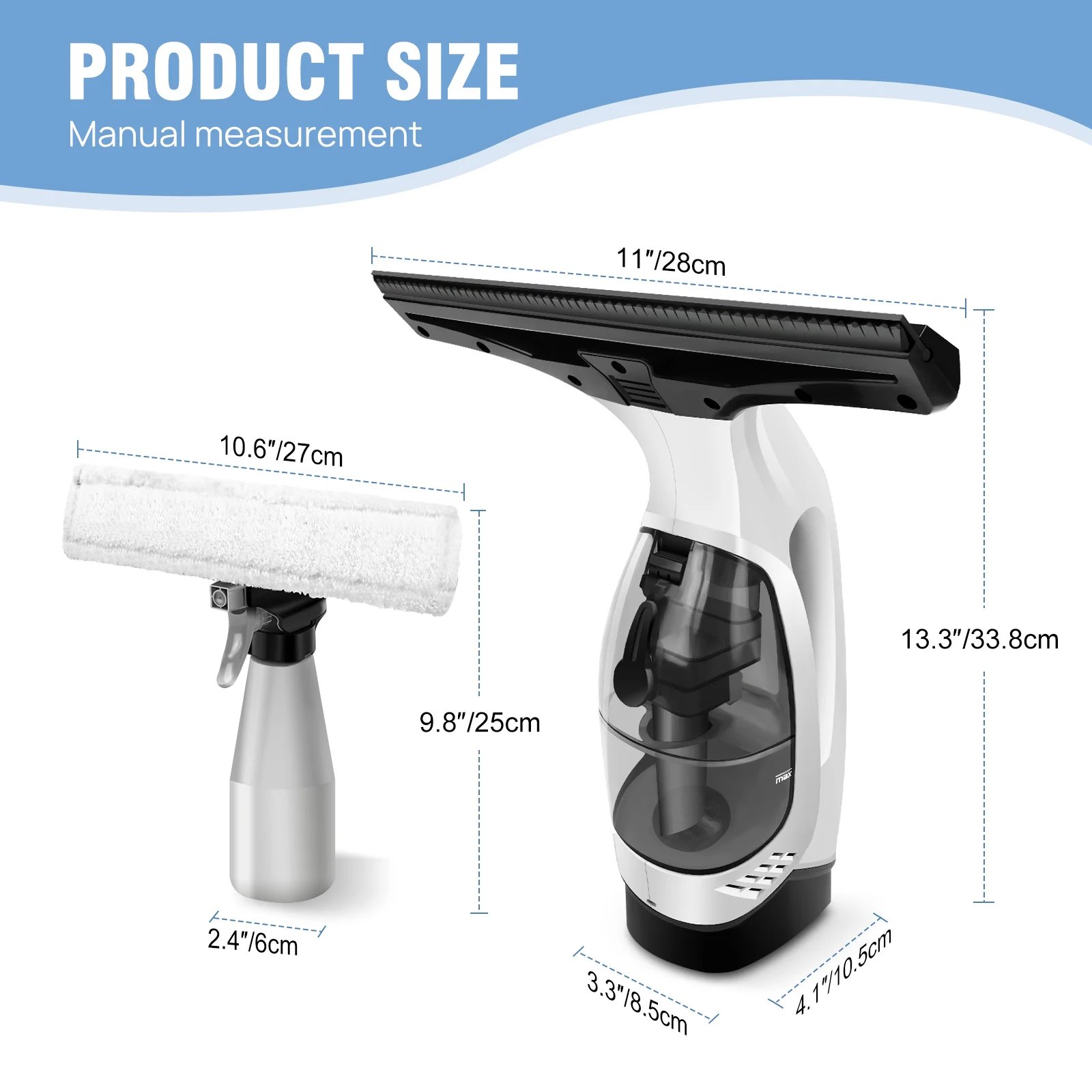 Cordless Window Vac Cleaner Rechargeable – 28cm Squeegee Element & 150ml Water Tank, Window Washer with 200ml Spray Bottle Cordless Window Vac Cleaner Rechargeable - 28cm Squeegee Element & 150ml Water Tank, Window Washer with 200ml Spray Bottle