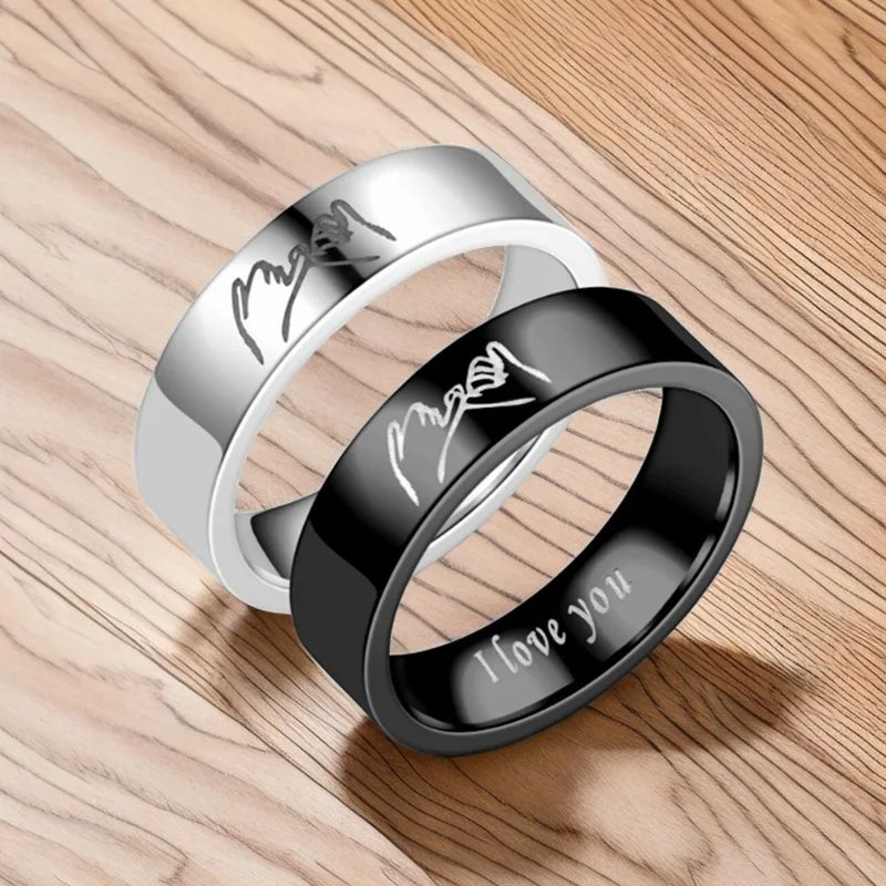 Fashion Titanium Steel Couple Rings With Letters I LOVE YOU Inside Jewelry Gifts For Love Couples Black And White Two Styles Fashion Titanium Steel Couple Rings With Letters I LOVE YOU Inside Jewelry Gifts For Love Couples Black And White Two Styles