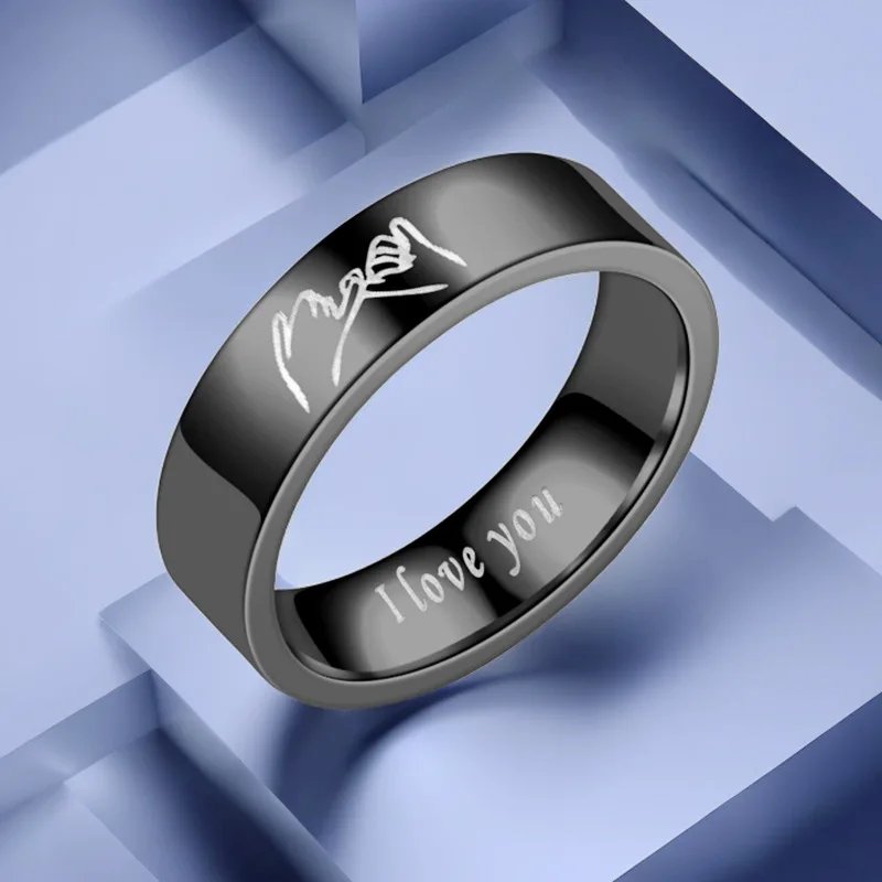 Fashion Titanium Steel Couple Rings With Letters I LOVE YOU Inside Jewelry Gifts For Love Couples Black And White Two Styles Fashion Titanium Steel Couple Rings With Letters I LOVE YOU Inside Jewelry Gifts For Love Couples Black And White Two Styles
