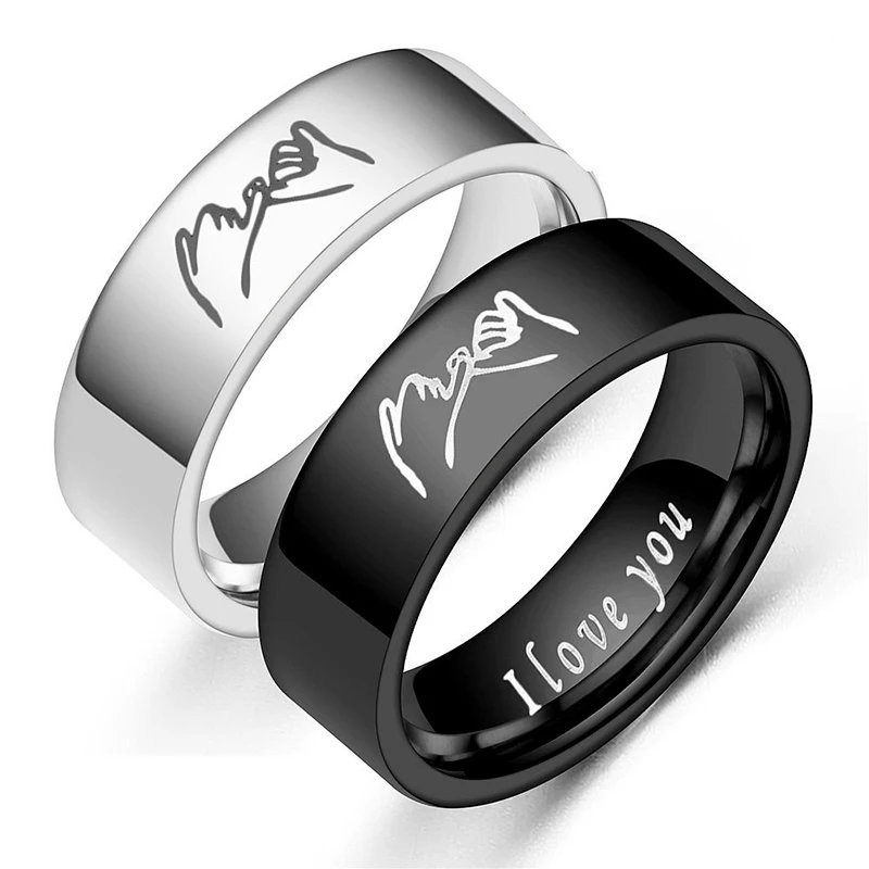 Fashion Titanium Steel Couple Rings With Letters I LOVE YOU Inside Jewelry Gifts For Love Couples Black And White Two Styles Fashion Titanium Steel Couple Rings With Letters I LOVE YOU Inside Jewelry Gifts For Love Couples Black And White Two Styles