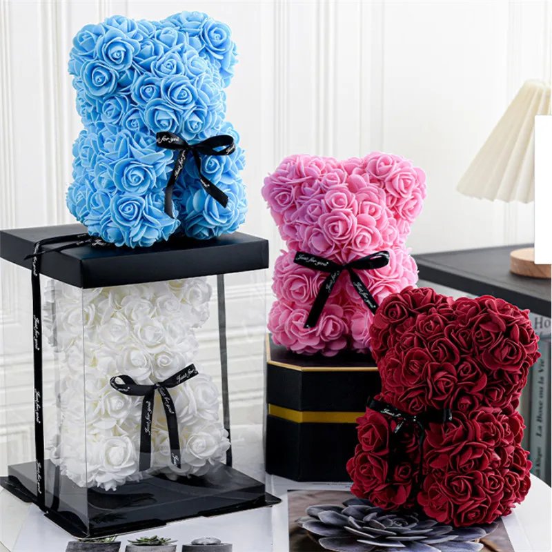 1pc 20cm Rose Bear Artificial Foam Flowers Bear Romantic Creative Gifts For Valentines Day Anniversary Wedding Birthday with Box 1pc 20cm Rose Bear Artificial Foam Flowers Bear Romantic Creative Gifts For Valentines Day Anniversary Wedding Birthday with Box